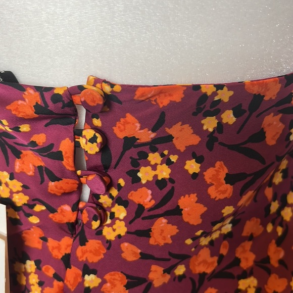 NWT Zara floral cowl neck satin tank top blouse - purple & orange flower print - Picture 6 of 9